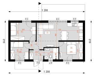 Projekt domu DM3 - wersja drewniana - rzut parteru, dom liczy 3 pokoje, 1 łazienki i wc