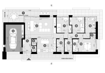 Projekt domu HomeKoncept 144 G1 - rzut parteru, dom liczy 3 pokoje, 2 łazienki i wc
