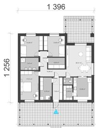 Projekt domu uA438 - rzut parteru, dom liczy 3 pokoje, 2 łazienki i wc