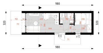 Projekt domu letniskowego DM7 - wersja drewniana - rzut parteru, dom liczy 1 pokoje, 1 łazienki i wc