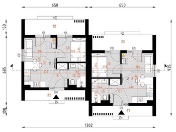 Projekt domu letniskowego D434A - wersja drewniana - rzut parteru, dom liczy 1 pokoje, 1 łazienki i wc