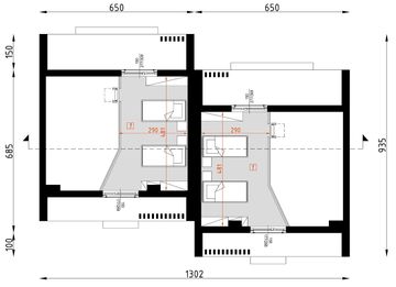 Projekt domu letniskowego D434A - wersja drewniana - rzut poddasza, dom liczy 1 pokoje, 1 łazienki i wc