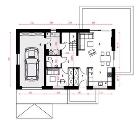 Projekt domu Hazi z garażem 1-st. [A] - rzut parteru, dom liczy 4 pokoje, 2 łazienki i wc