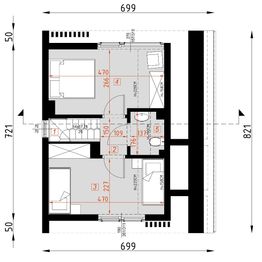 Projekt domu D433 - wersja drewniana - rzut poddasza, dom liczy 2 pokoje, 2 łazienki i wc
