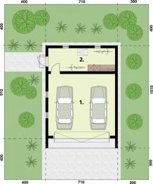 Projekt garażu G359A garaż dwustanowiskowy - rzut parteru, dom liczy 0 pokoje, 0 łazienki i wc
