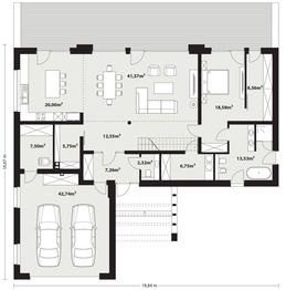 Projekt domu Kampinos - rzut parteru, dom liczy 5 pokoje, 3 łazienki i wc
