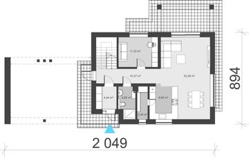 Projekt domu uA333 - rzut parteru, dom liczy 5 pokoje, 2 łazienki i wc
