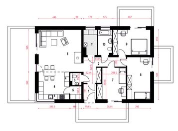 Projekt domu Lena II bez garażu [B] - rzut parteru, dom liczy 3 pokoje, 2 łazienki i wc