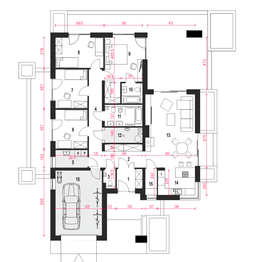 Projekt domu Klara VIII z garażem 1-st. [A] - rzut parteru, dom liczy 4 pokoje, 3 łazienki i wc