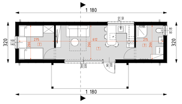 Projekt domu letniskowego DM24A - wersja drewniana - rzut parteru, dom liczy 1 pokoje, 1 łazienki i wc