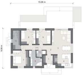 Projekt domu N47-BG - rzut parteru, dom liczy 3 pokoje, 2 łazienki i wc