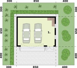 Projekt garażu G354 szkielet drewniany - rzut parteru, dom liczy 0 pokoje, 0 łazienki i wc