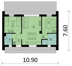 Projekt domu Ka185 - rzut parteru, dom liczy 2 pokoje, 1 łazienki i wc