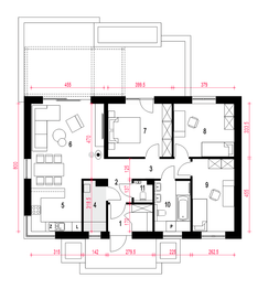 Projekt domu Pieris bez garażu [B] - rzut parteru, dom liczy 3 pokoje, 2 łazienki i wc