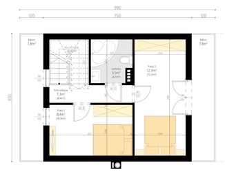 Poddasze projektu - Jutrzenka powiększona z zadaszonym tarasem