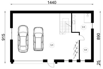 Projekt garażu G-02 - rzut parteru, dom liczy 0 pokoje, 1 łazienki i wc