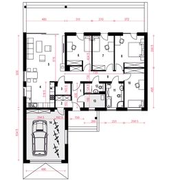 Projekt domu Gąska IV A z garażem 1-st. [A] - rzut parteru, dom liczy 4 pokoje, 2 łazienki i wc