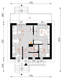 Projekt domu D442 - Bogusia - rzut parteru, dom liczy 1 pokoje, 2 łazienki i wc