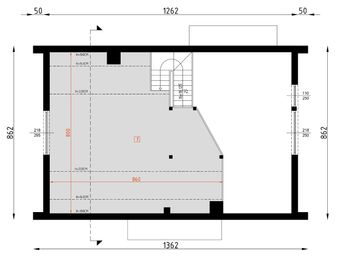 Projekt domu D445 - wersja drewniana - rzut poddasza, dom liczy 2 pokoje, 1 łazienki i wc