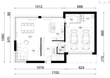 Projekt domu N-254 - rzut parteru, dom liczy 6 pokoje, 3 łazienki i wc