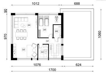 Projekt domu N-254 - rzut 2 piętra, dom liczy 6 pokoje, 3 łazienki i wc