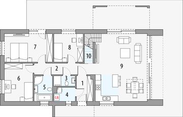 Projekt domu Nowoczesna stodoła 1b - rzut parteru, dom liczy 4 pokoje, 2 łazienki i wc