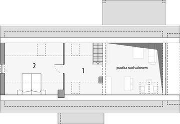 Projekt domu Nowoczesna stodoła 1b - rzut poddasza, dom liczy 4 pokoje, 2 łazienki i wc