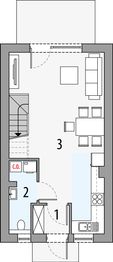Projekt domu Koral b - rzut parteru, dom liczy 2 pokoje, 2 łazienki i wc