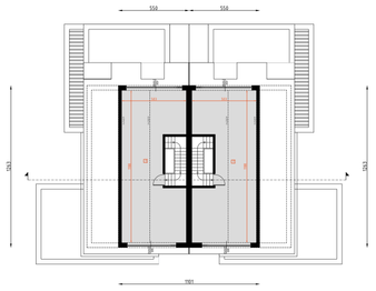 Projekt domu D449 - Zabudowa bliźniacza - rzut poddasza, dom liczy 8 pokoje, 5 łazienki i wc