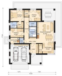 Projekt domu APS 401 optima - rzut parteru, dom liczy 3 pokoje, 3 łazienki i wc
