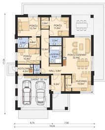 Projekt domu APS 401 Optima wariant 2 - rzut parteru, dom liczy 3 pokoje, 3 łazienki i wc