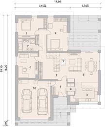 Projekt domu LK&1332 - rzut parteru, dom liczy 6 pokoje, 2 łazienki i wc