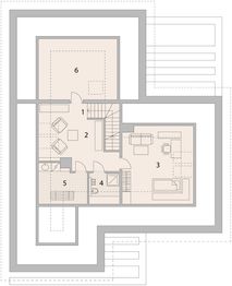 Projekt domu LK&1332 - rzut poddasza, dom liczy 6 pokoje, 2 łazienki i wc