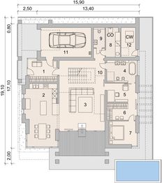 Projekt domu LK&1322 - rzut parteru, dom liczy 4 pokoje, 3 łazienki i wc