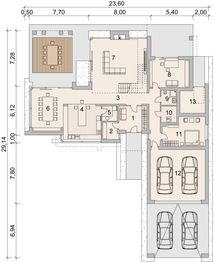 Projekt domu LK&1321 - rzut parteru, dom liczy 6 pokoje, 3 łazienki i wc