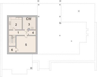 Projekt domu LK&1312 - rzut piwnicy, dom liczy 5 pokoje, 4 łazienki i wc