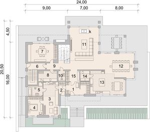 Projekt domu LK&1312 - rzut parteru, dom liczy 5 pokoje, 4 łazienki i wc