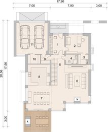 Projekt domu LK&1308 - rzut parteru, dom liczy 4 pokoje, 3 łazienki i wc