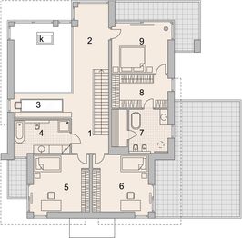 Projekt domu LK&1306 - rzut 1 piętra, dom liczy 4 pokoje, 3 łazienki i wc