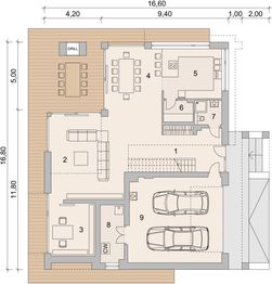 Projekt domu LK&1305 - rzut parteru, dom liczy 5 pokoje, 3 łazienki i wc