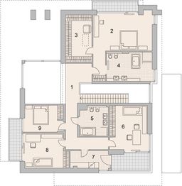 Projekt domu LK&1305 - rzut 1 piętra, dom liczy 5 pokoje, 3 łazienki i wc