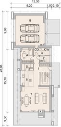 Projekt domu LK&1302 - rzut parteru, dom liczy 4 pokoje, 3 łazienki i wc