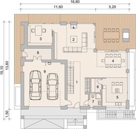 Projekt domu LK&1299 - rzut parteru, dom liczy 5 pokoje, 4 łazienki i wc
