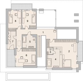 Projekt domu LK&1299 - rzut 1 piętra, dom liczy 5 pokoje, 4 łazienki i wc