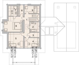 Projekt domu LK&1297 - rzut poddasza, dom liczy 5 pokoje, 3 łazienki i wc