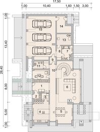 Projekt domu LK&1284 - rzut parteru, dom liczy 3 pokoje, 3 łazienki i wc