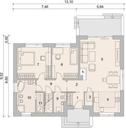 Projekt domu LK&1273 - rzut parteru, dom liczy 2 pokoje, 2 łazienki i wc