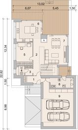 Projekt domu LK&1141 - rzut parteru, dom liczy 5 pokoje, 3 łazienki i wc