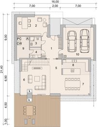 Projekt domu LK&1138 - rzut parteru, dom liczy 5 pokoje, 3 łazienki i wc