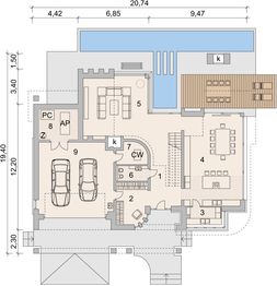 Projekt domu LK&1133 - rzut parteru, dom liczy 4 pokoje, 3 łazienki i wc